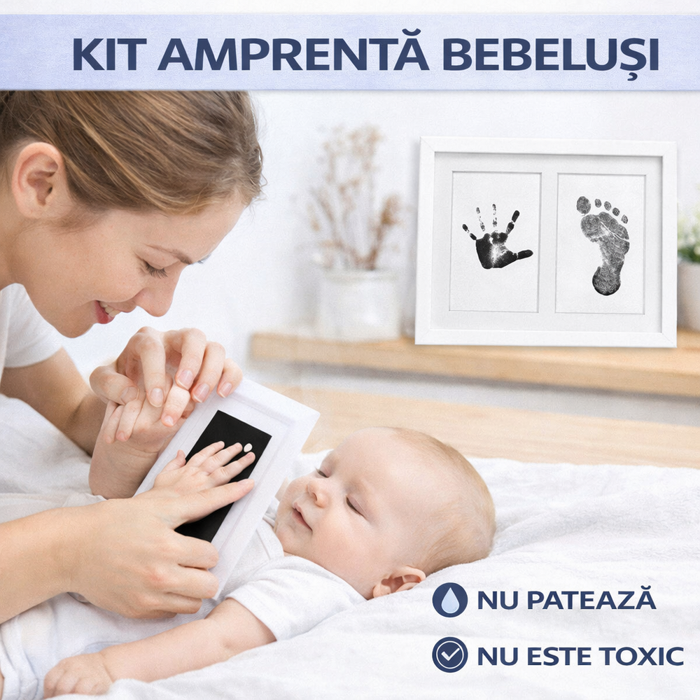 Kit amprenta cu tus non-toxic, pentru maini si picioare bebelusi