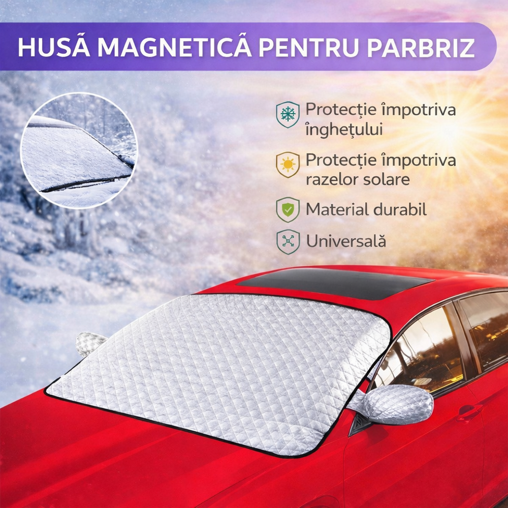 Husa Magnetica pentru Geam, Protectie Parbriz, Protectie impotriva Inghetului si Razelor Solare, Impermeabil, Material Durabil, Siguranta pentru Vopsea, 143 x 122 cm