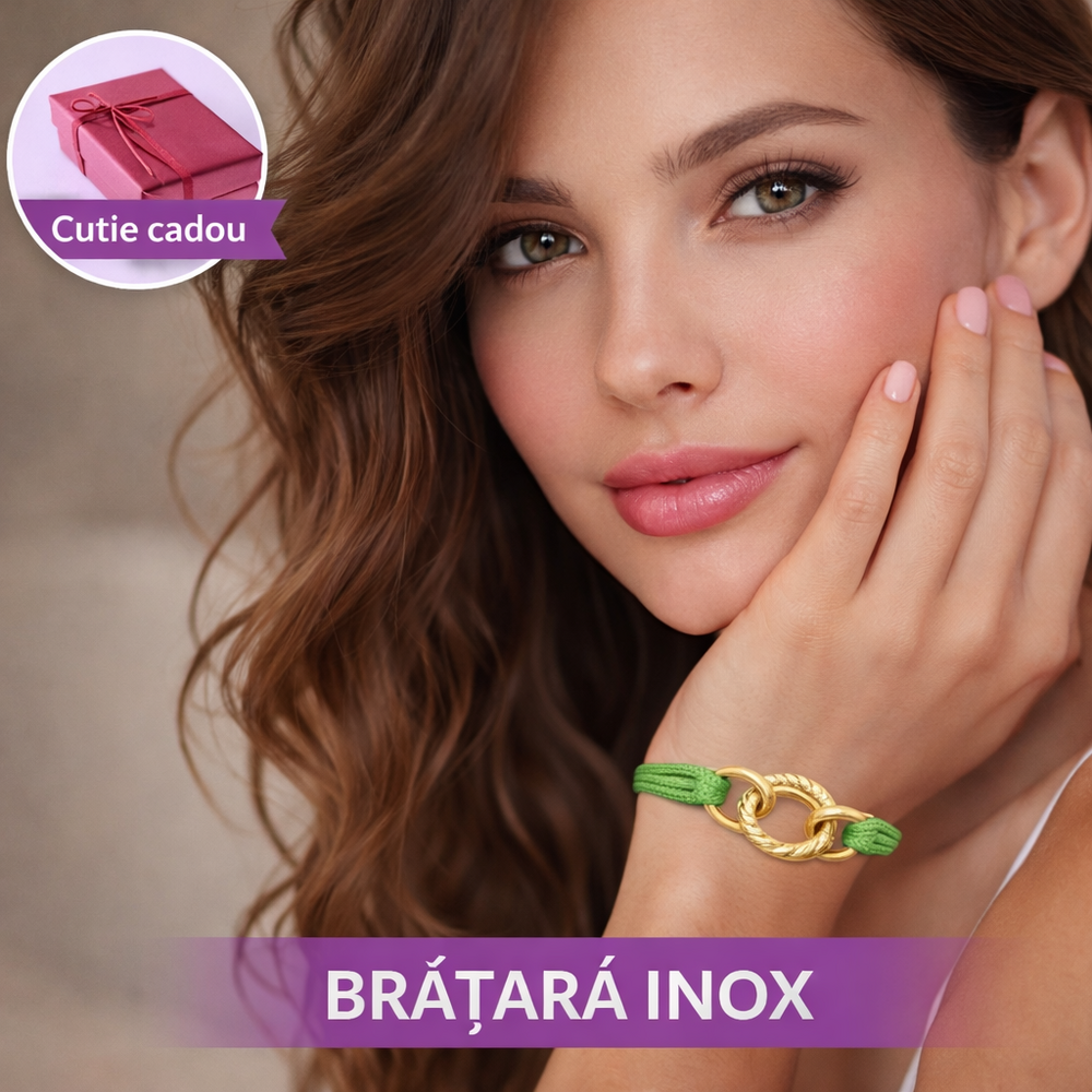 Bratara Verde din Snur Reglabil, cu Cerculete Inox