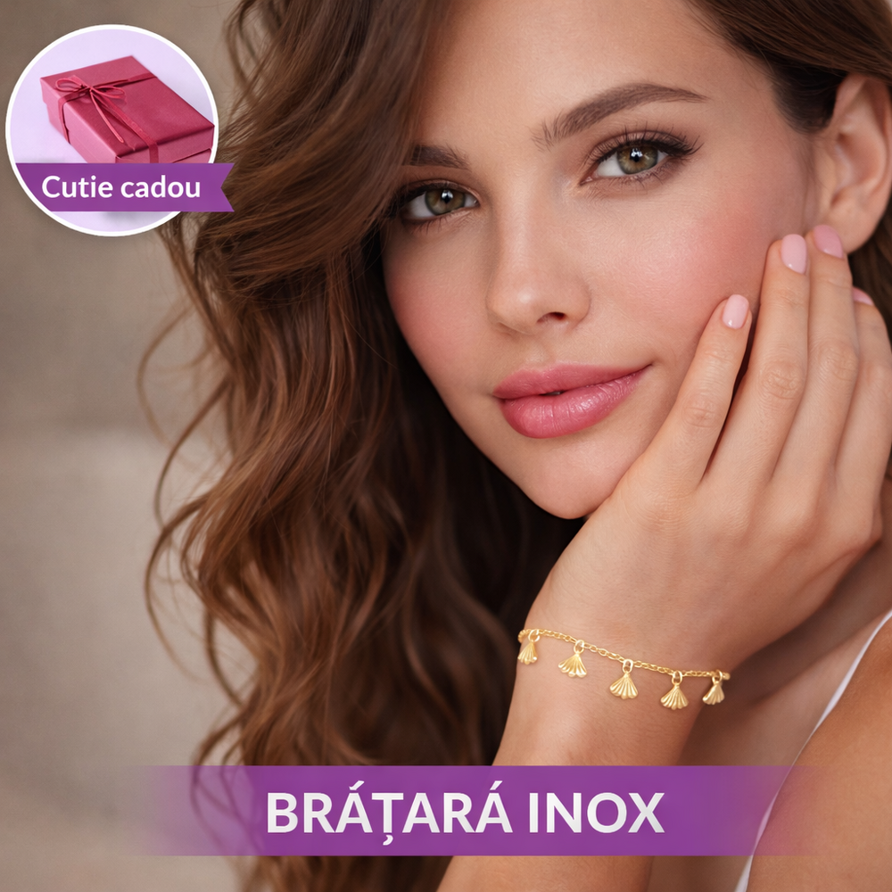 Bratara Inox Cu Model Scoici, Auriu