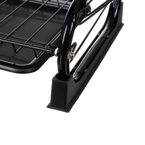 Suport Uscator Vase si Tacamuri Supraetajat, Capacitate 16 Farfurii, 55 x 25 x 37 cm, 2 Tavi de Picurare, Metal si PP, Negru