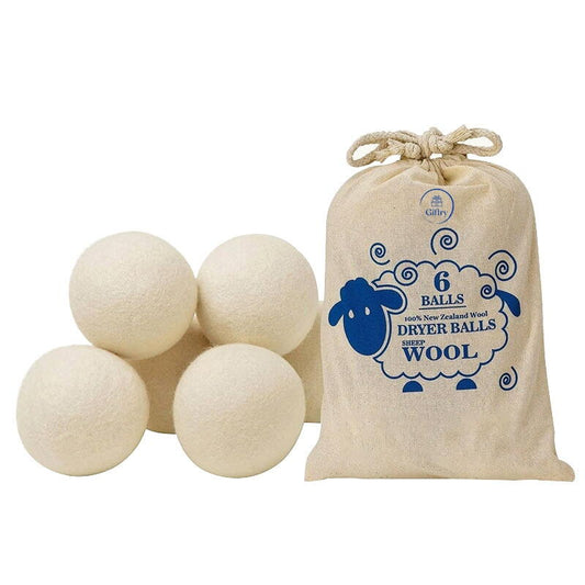 Set 6 Bile din Lana 100% pentru Uscator - Natural, Reutilizabil, Reduc Cutele de Imbracaminte, Economiseste Timpul de Uscare, Alternativa la Bilele de Plastic si Balsamul Lichid, Saculet Depozitare, Anti-electrizare, 6 cm, Alb