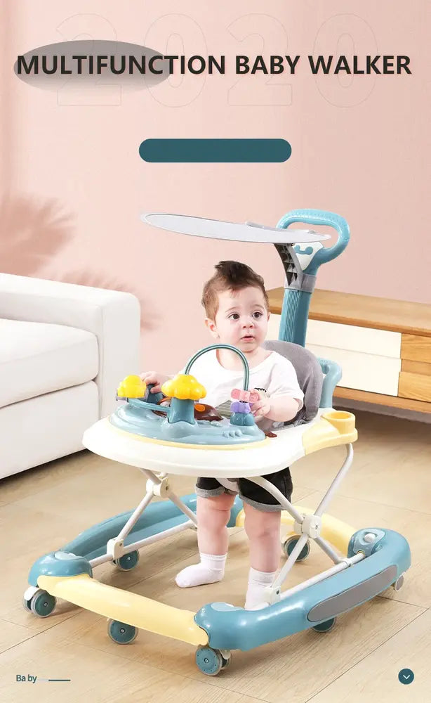 Premergator copii 6in1, Pliabil, Reglabil, Convertibil, Antepremergator, Tavita mancare, Copertina, Muzica, 5 trepte viteza, Jocuri, Sistem Franare, Albastru