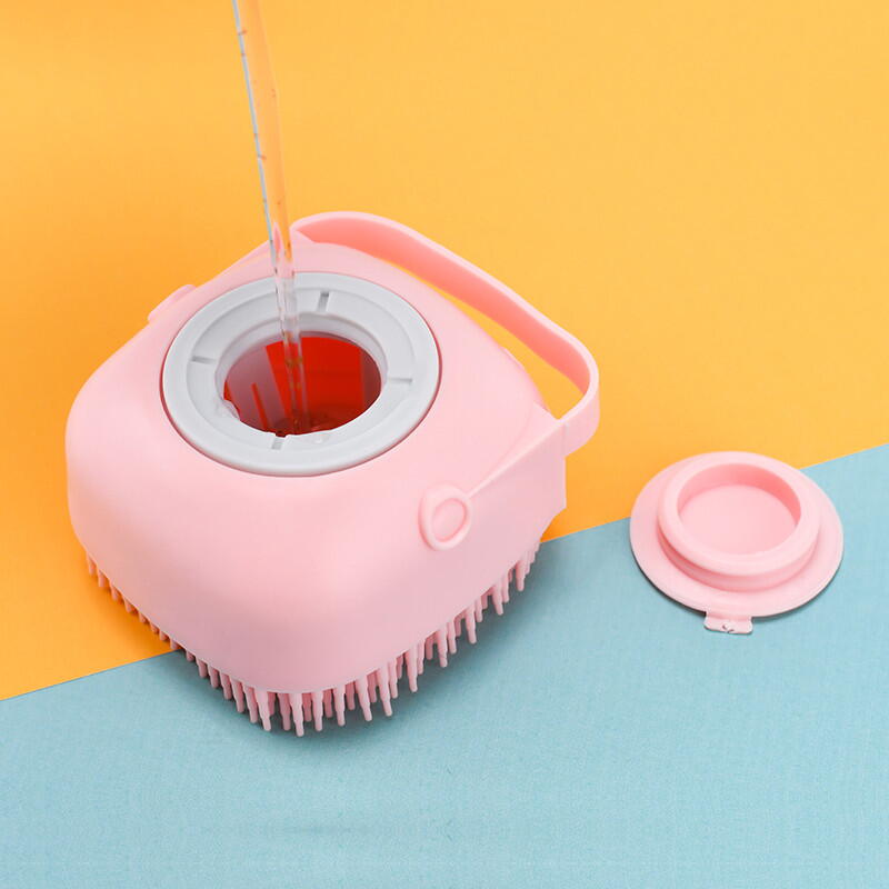 Burete de baie din silicon cu dozator, Mini Soft Brush, reutilizabilla, pentru adulti, copii, animale de companie, Roz