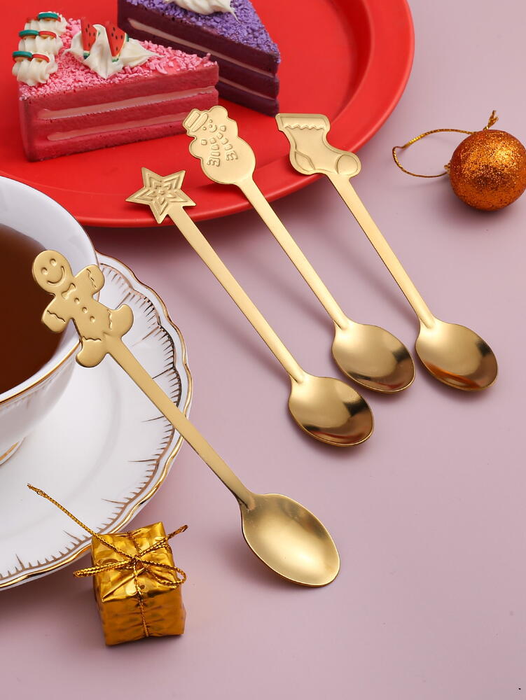 Set 4 lingurite, tematica de Craciun, Auriu