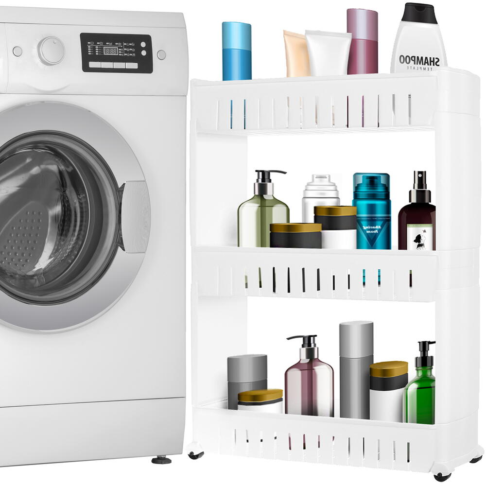 Raft de bucatarie sau baie, Mobil pe roti, Usor de asamblat si mutat, Universal, 3 nivele, Alb