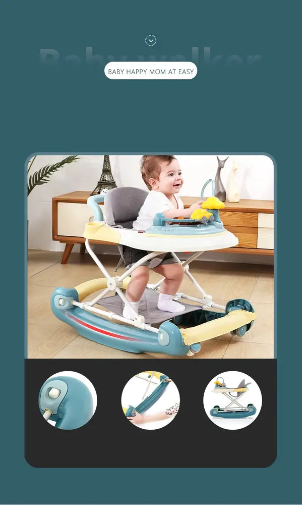 Premergator copii 6in1, Pliabil, Reglabil, Convertibil, Antepremergator, Tavita mancare, Copertina, Muzica, 5 trepte viteza, Jocuri, Sistem Franare, Albastru