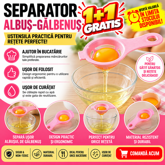 1+1 GRATIS Separator pentru oua, Aparat de separat Albusul de Galbenus usor si eficient, Roz