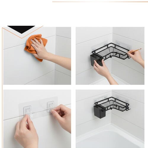 OFERTA 1+1 GRATIS Set Raft de Dus cu Etajere Colt pentru Baie, din Otel Inoxidabil, Organizator Baie cu Montare Usoara fara Gaurire, Design Modern, Negru