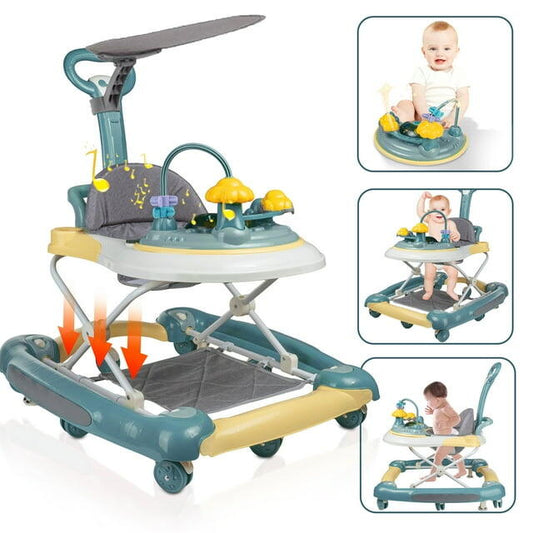 Premergator copii 6in1, Pliabil, Reglabil, Convertibil, Antepremergator, Tavita mancare, Copertina, Muzica, 5 trepte viteza, Jocuri, Sistem Franare, Albastru