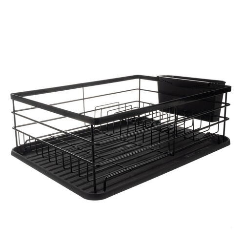 Scurgator de Vase cu Suport Tacamuri si Pahare, Tavita Scurgere, Inox, Negru, 44 x 31.5 x 14.5 cm