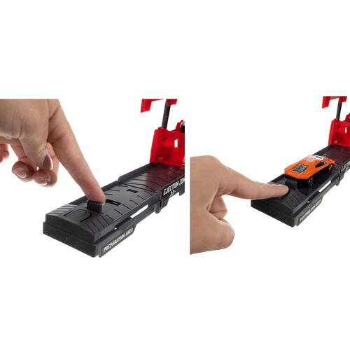 Set de joaca, Camion cu Masinute, Mega transportator de 6 masini, Echipament cu 3 platforme, 30x11.5x7 cm