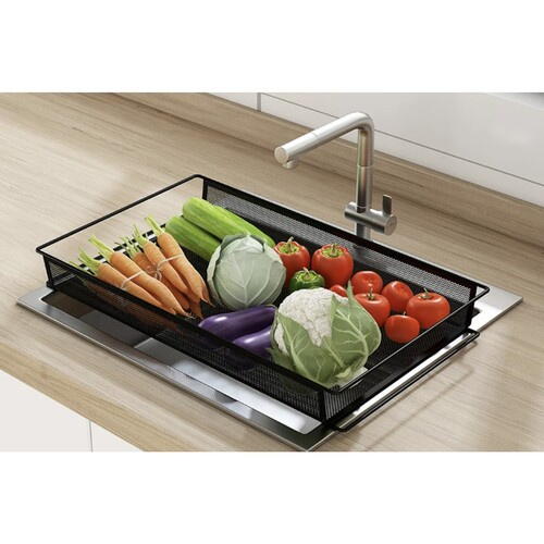 Raft mobil pentru bucatarie sau baie, Organizator, Metalic, 3 rafturi, 2 roti cu blocare, 65 x 25 x 44 x cm, Negru