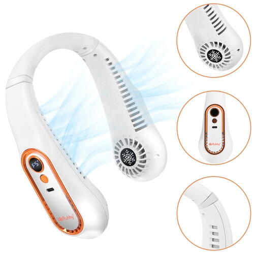 Ventilator portabil de gat, fara pale, 5 viteze, LED, USB-C, 18.5 x 18.5 cm, ABS, culoare Alb