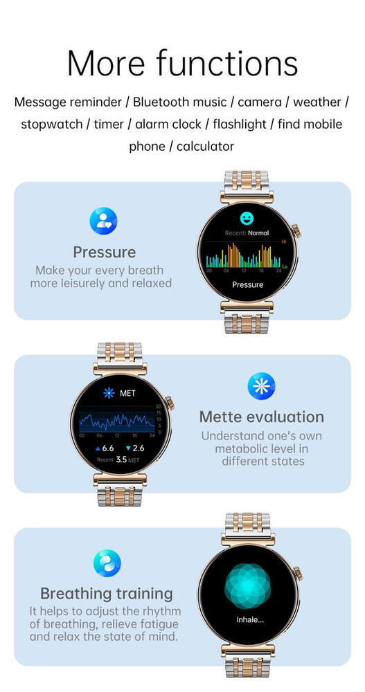 SmartWatch cu Apel Bluetooth, Glucometru, Analiza Impedantei Bioelectrice, EKG, HRV, Ciclu Menstrual, Nivel Radiatii, Temperatura Corporala, Ritm Cardiac, Nivel Oxigen, Tensiune Arteriala S763