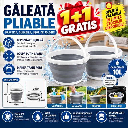 1+1 GRATIS Galeata pliabila, cu maner, Marime L - 10 Litri