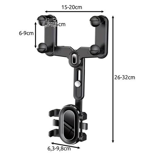 Suport pentru telefon, montare pe oglinda retrovizoare, rotativ la 360 grade, reglare inaltime si latime