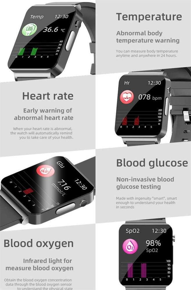SmartWatch Cu Senzor Glucometru, Acid Uric, EKG, Grasimea din Corp, Temperatura Corporala, Ritm Cardiac, Tensiune Arteriala, Nivel Oxigen, Apel Bluetooth, Calculator, Calendar, Vreme S841