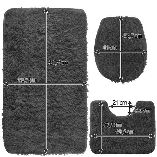 Covoare Baie, Set 3 Bucati, Decupat, Capac, Culoare Gri, Material Moale si Pufos, Fond Antialunecare