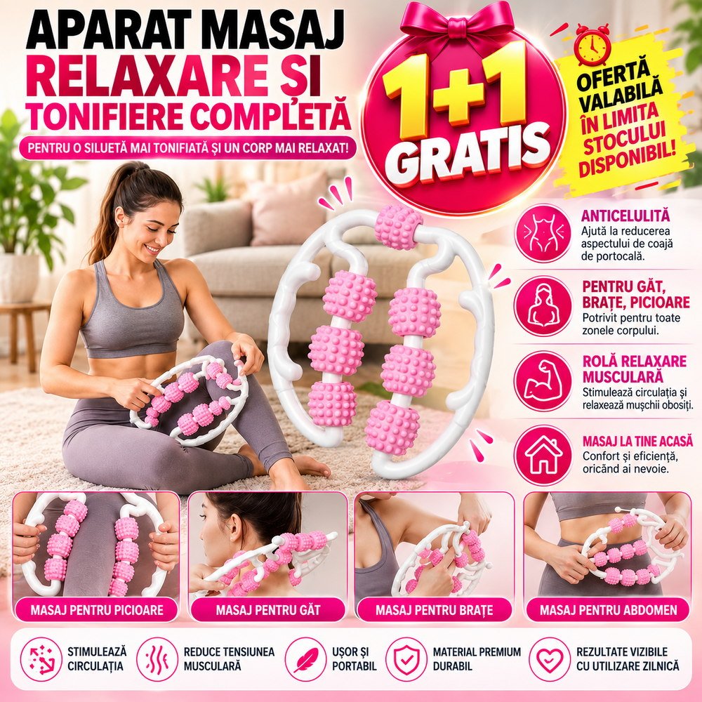 1+1 GRATIS Aparat de masaj pentru picioare, maini, gat, anticelulita, rola de relaxare musculara
