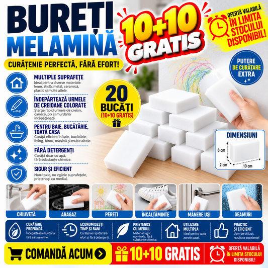 10+10 GRATIS Bureti magici melamina - Set 10 bucati, 2x6x10cm, Alb