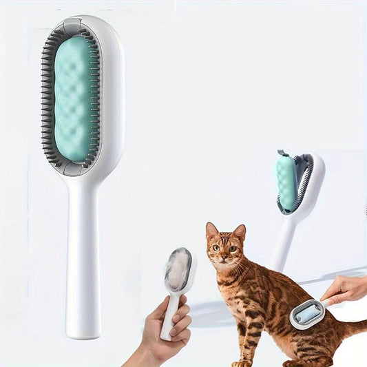 Perie pentru ingrijirea animalelor de companie, indepartarea parului cazut, cu baza de autocuratare, piepteni tari si rola lipicioasa pentru scame, Verde