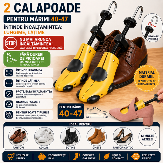 Set 2 Calapoade/Sanuri, Pentru Largit/Alungit Pantofi, Pentru Marimile 40-47, Material ABS, Galben