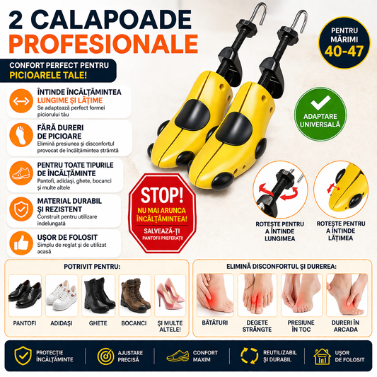 Set 2 Calapoade/Sanuri, Pentru Largit/Alungit Pantofi, Pentru Marimile 40-47, Material ABS, Galben