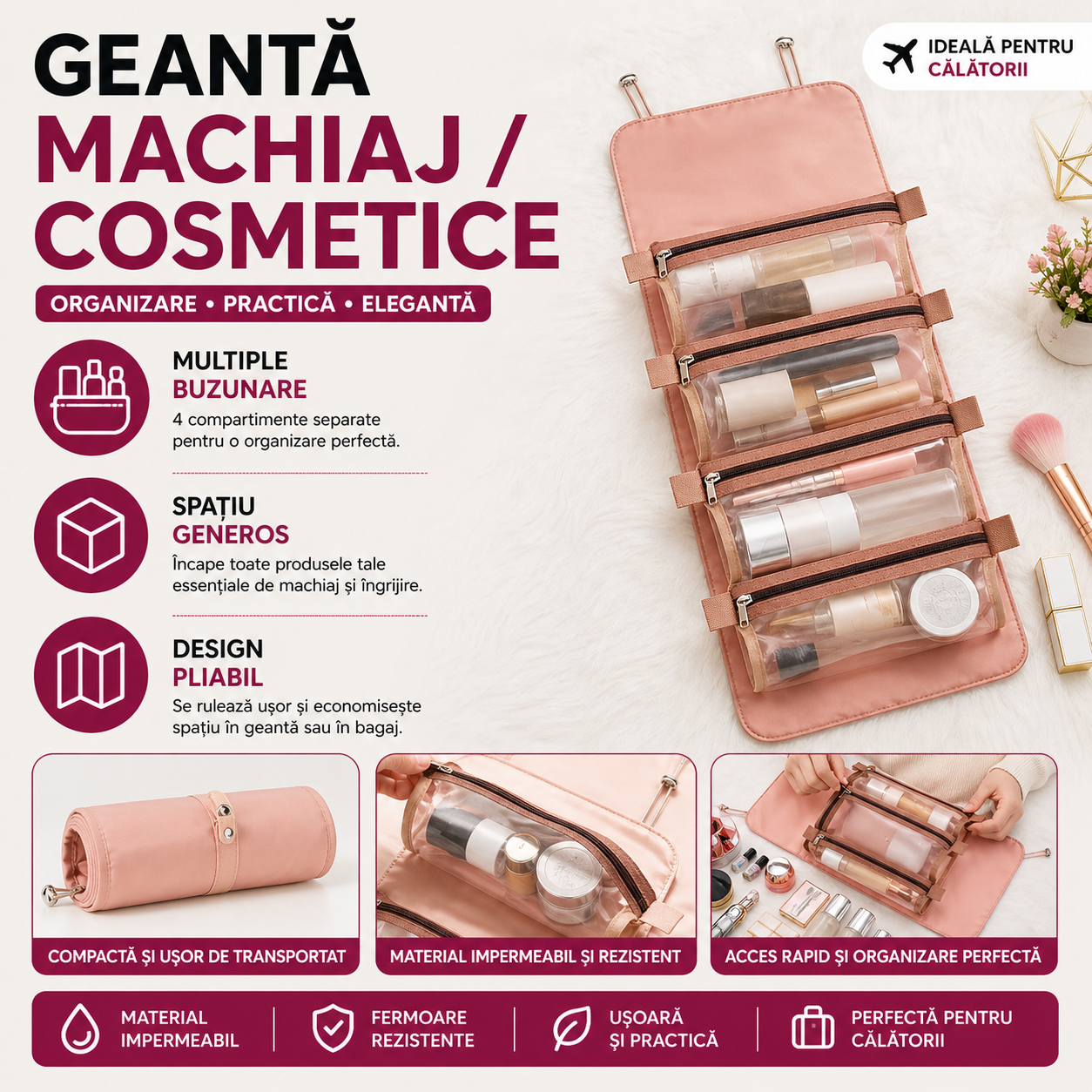 Geanta pentru voiaj, organizator pentru cosmetice si machiaj