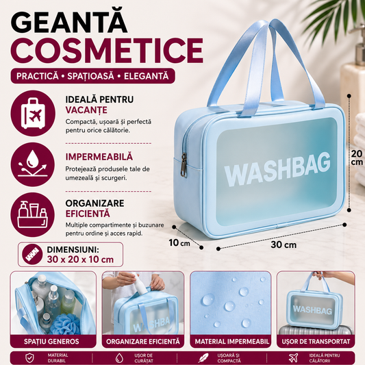 Geanta cosmetice si lichide pentru voiaj, impermeabila 30x20x10 cm