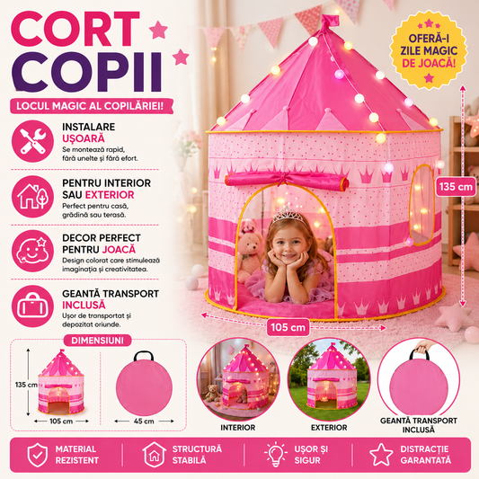 Castel de joaca tip cort pop-up "Princess" pentru copii cu montare rapida, Roz