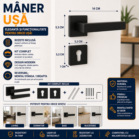 Maner Usa, Universal, Rozeta, Reversibil, Negru