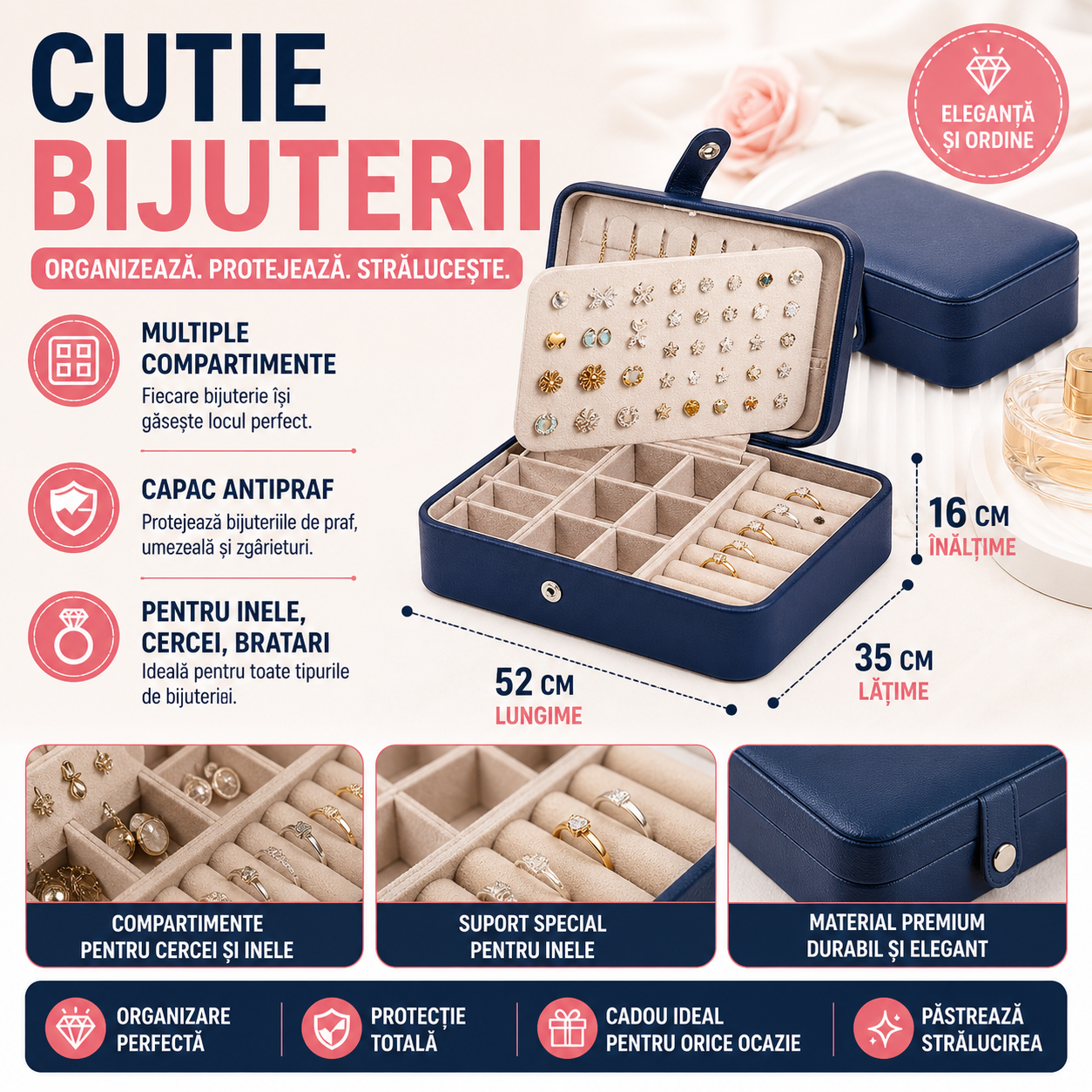Cutie organizatoare bijuterii, Poliuretan, 16x11x5cm