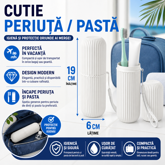 Cutie protectie periuta si pasta de dinti, Ideal pentru calatorie, Alb