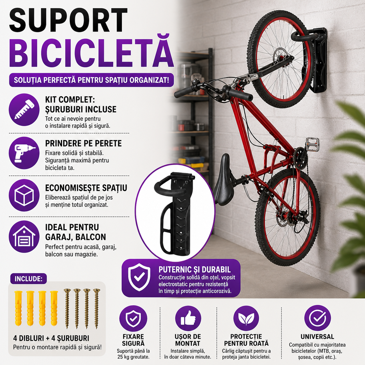 Suport pentru biciclete, Prindere pe perete