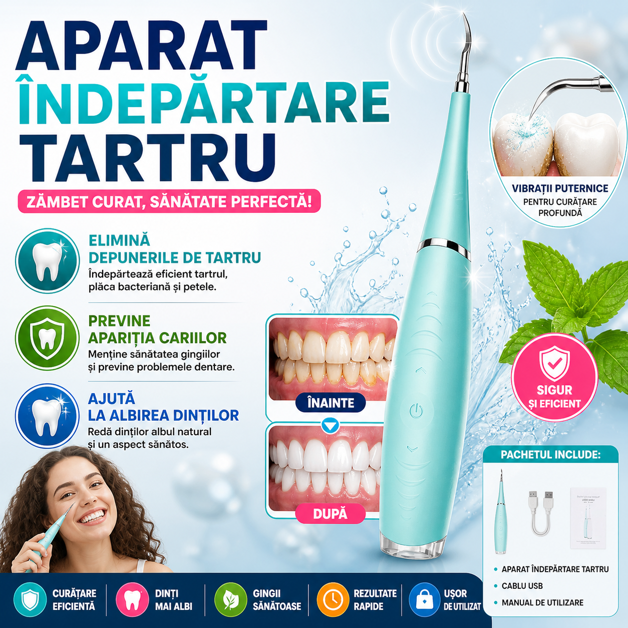 Dispozitiv electric pentru indepartarea depunerilor de tartru, Turcoaz