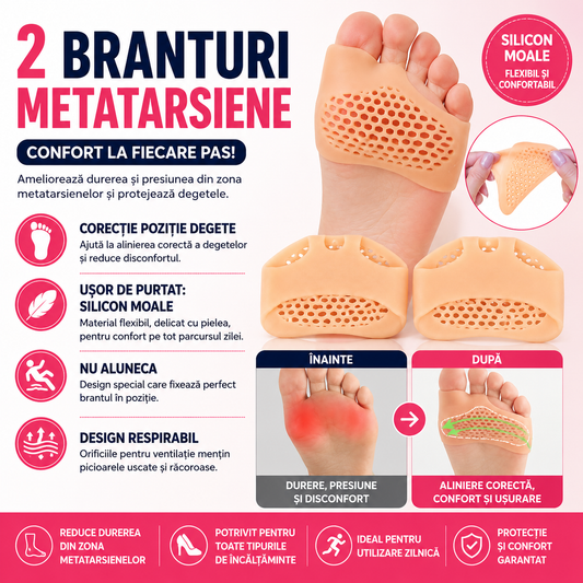 Branturi Pentru Metatarsiene, Separator Corectie Pozitie Degete Picior, Respirabil, Reutilizabil, Impotriva alunecarii, Reducerea socurilor, Silicon, Culoarea pielii