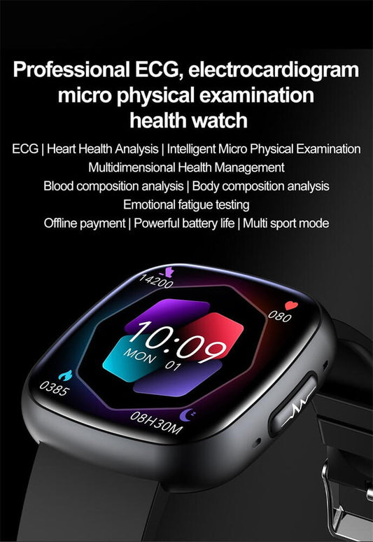 SmartWatch cu Senzor Glucometru, EKG, Temperatura Corporala, Compozitia Sangelui, Acid Uric, Colesterol, Metabolism, Grasimea din Corp, Apel Bluetooth, Numar SOS S809