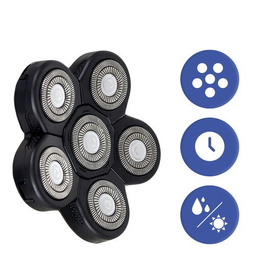 Aparat fara fir de ras, barbierit si tuns, 6 lame, 3 capete interschimbabile, 5 accesorii, IPX6, 600 mAh, USB, 9 x 7.5 x 8 cm, Negru