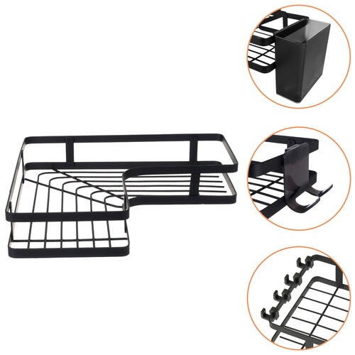 OFERTA 1+1 GRATIS Set Raft de Dus cu Etajere Colt pentru Baie, din Otel Inoxidabil, Organizator Baie cu Montare Usoara fara Gaurire, Design Modern, Negru