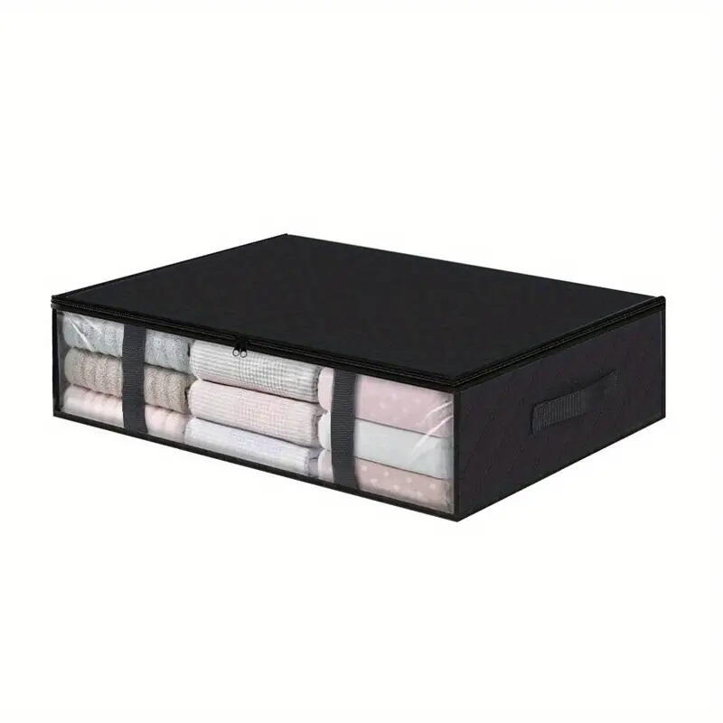 Geanta depozitare haine sub pat, Inchidere cu fermoar, Rezistent la praf si umiditate, Durabil, Respirabil, Usor de pliat si curatat, 60*45*15cm, Negru