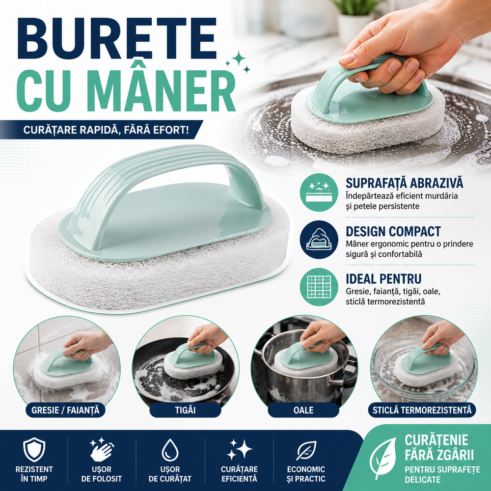Burete de curatat cu maner, Suprafata dura, Bleu