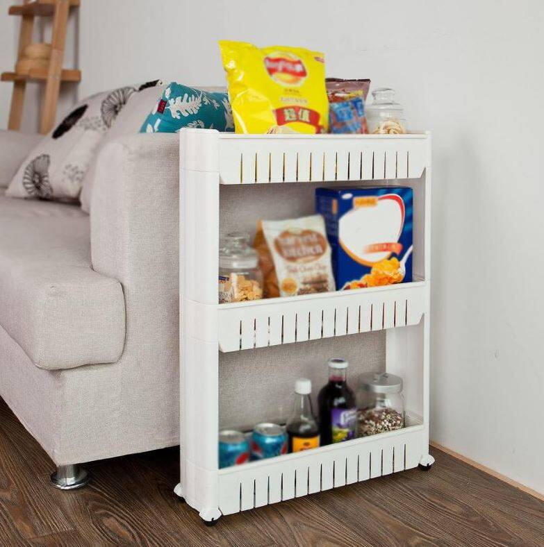 Raft de bucatarie sau baie, Mobil pe roti, Usor de asamblat si mutat, Universal, 3 nivele, Alb