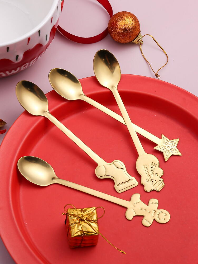 Set 4 lingurite, tematica de Craciun, Auriu