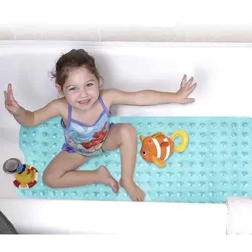 Covoras antiderapant pentru cada si baie, Prindere cu ventuze, Albastru transparent, 100 x 40 cm