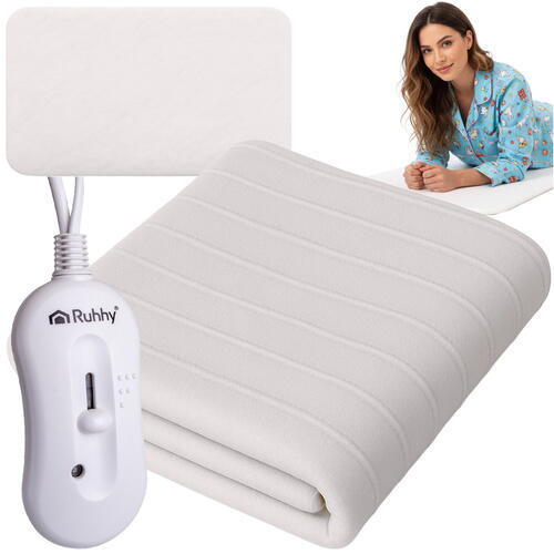 Patura electrica incalzita, moale, 3 trepte temperatura, 65 W, telecomanda, 150 x 80 cm, Alba