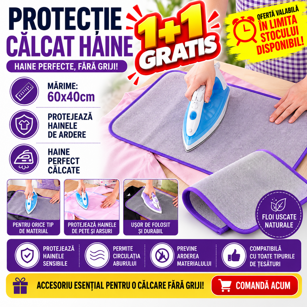 1+1 GRATIS Plansa protectoare pentru calcat haine delicate cu orificii pentru trecerea aburilor, 40x60 cm