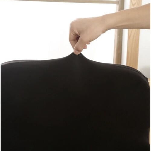 Husa universala pentru scaun de birou, banda elastica si fermoar pentru fixare, neagra, poliester, inaltime maxima a spatarului cu sezutul 80 cm, 40 x 45 x 9 cm