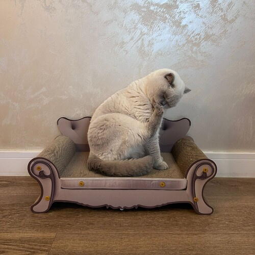 Canapea pentru ascutit gheare pisici, carton presat stratificat, dimensiune totala 32 x 29 x 60 cm, Crem