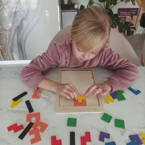 Puzzle din lemn, 40 blocuri, joc de inteligenta, 27 x 18 cm, multicolor